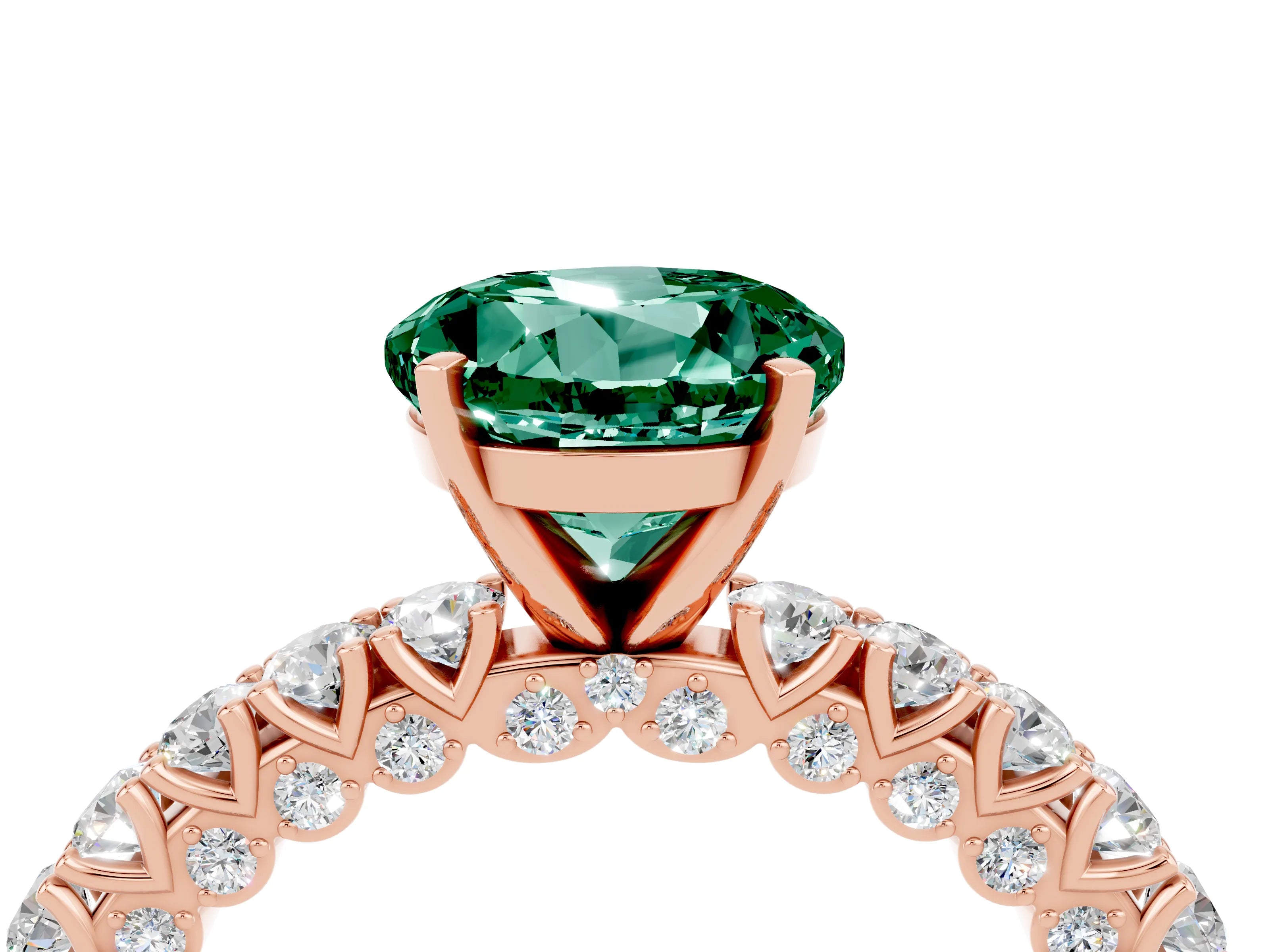 Rose gold Round Cut Diamond Pavé Band Solitaire Ring with Prong Setting_4
