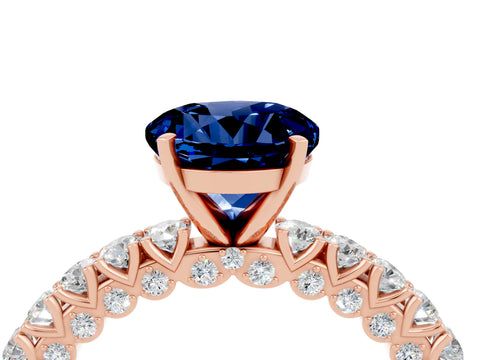 Rose gold Round Cut Diamond Pavé Band Solitaire Ring with Prong Setting_4