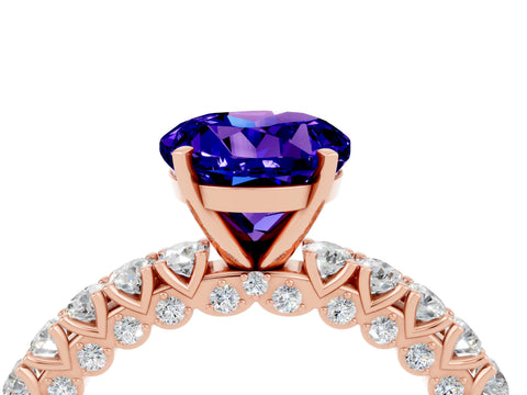 Rose gold Round Cut Diamond Pavé Band Solitaire Ring with Prong Setting_4