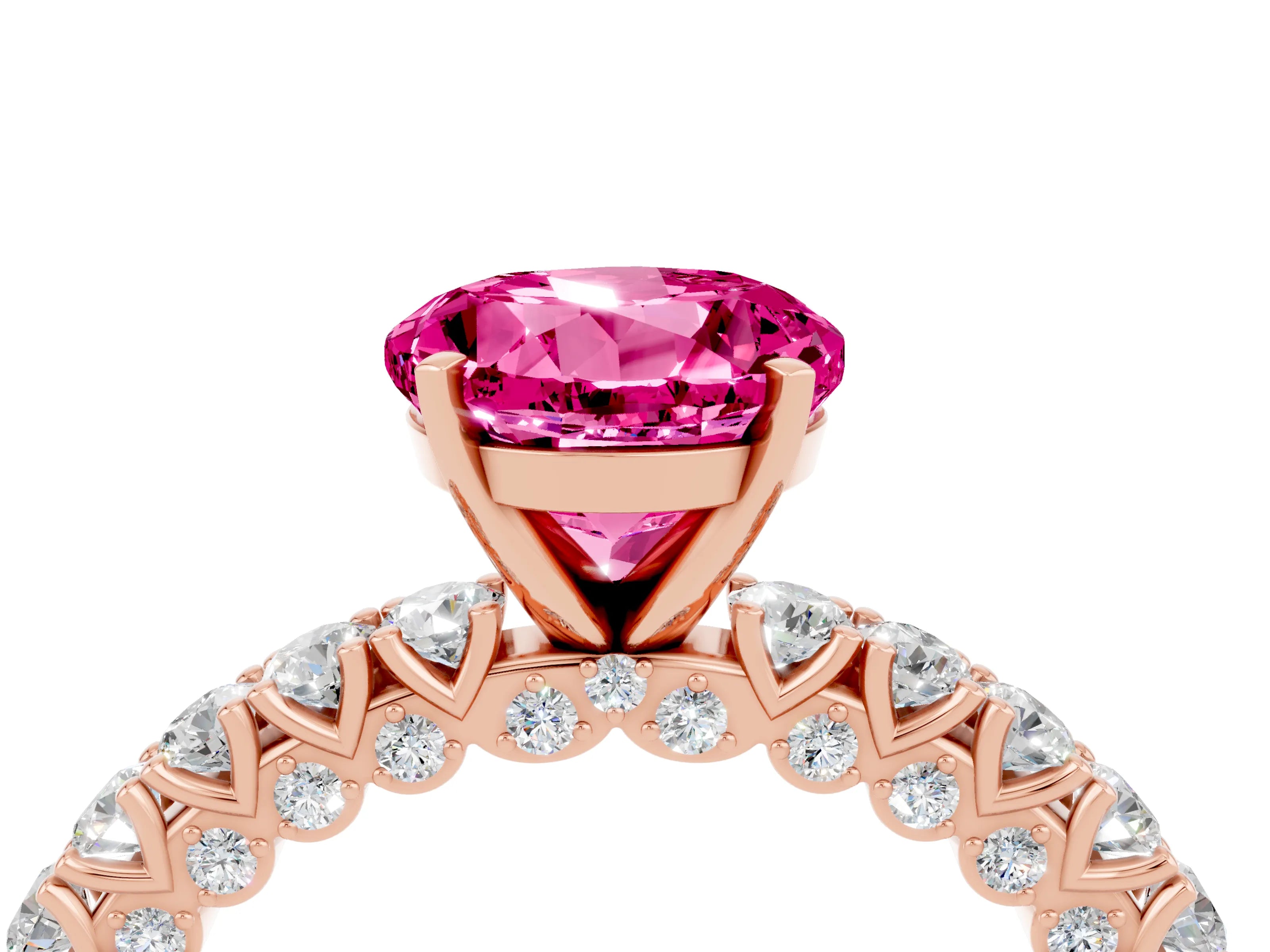 Rose gold Round Cut Diamond Pavé Band Solitaire Ring with Prong Setting_4