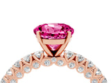 Rose gold Round Cut Diamond Pavé Band Solitaire Ring with Prong Setting_4