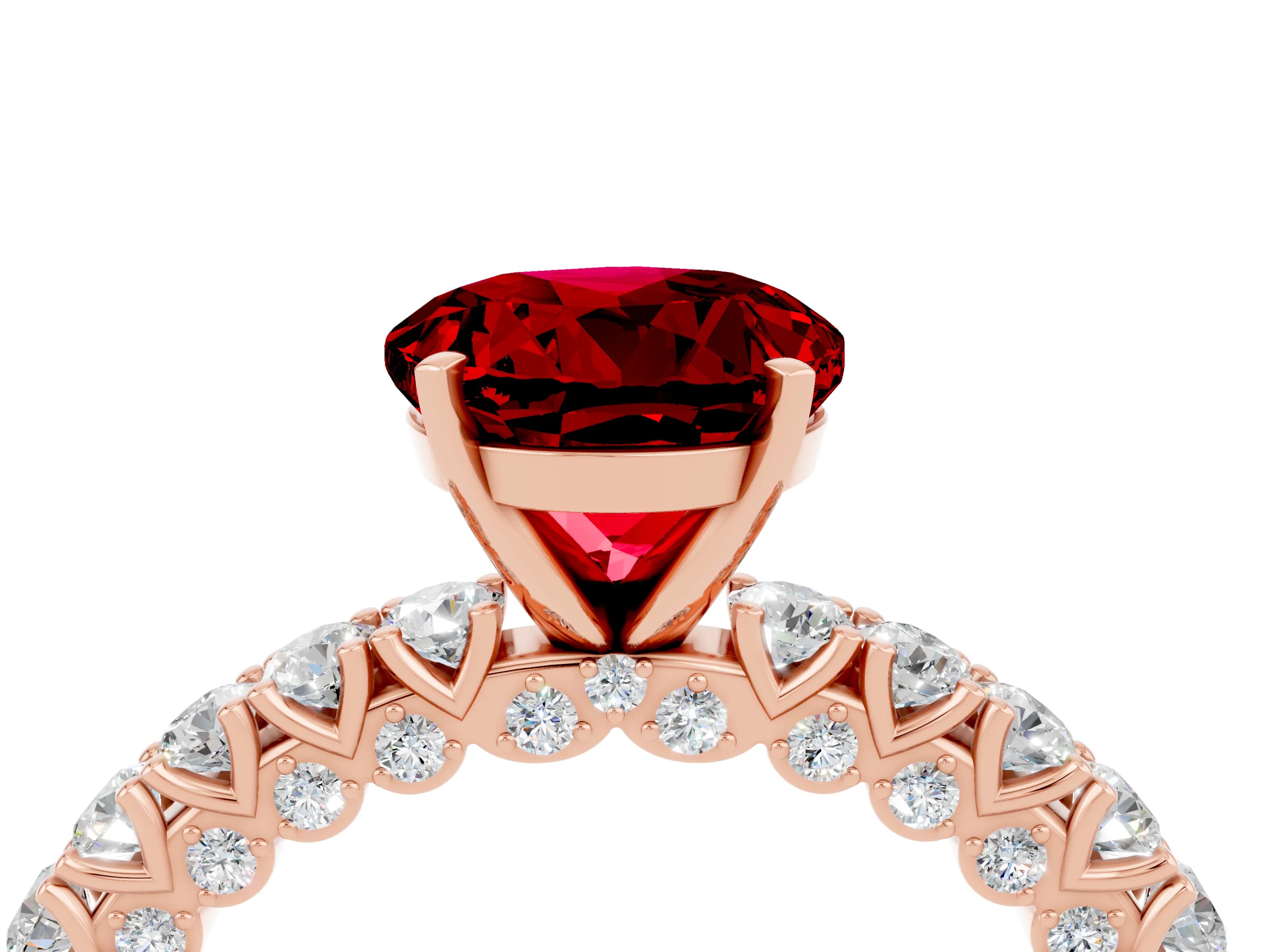 Rose gold Round Cut Diamond Pavé Band Solitaire Ring with Prong Setting_4