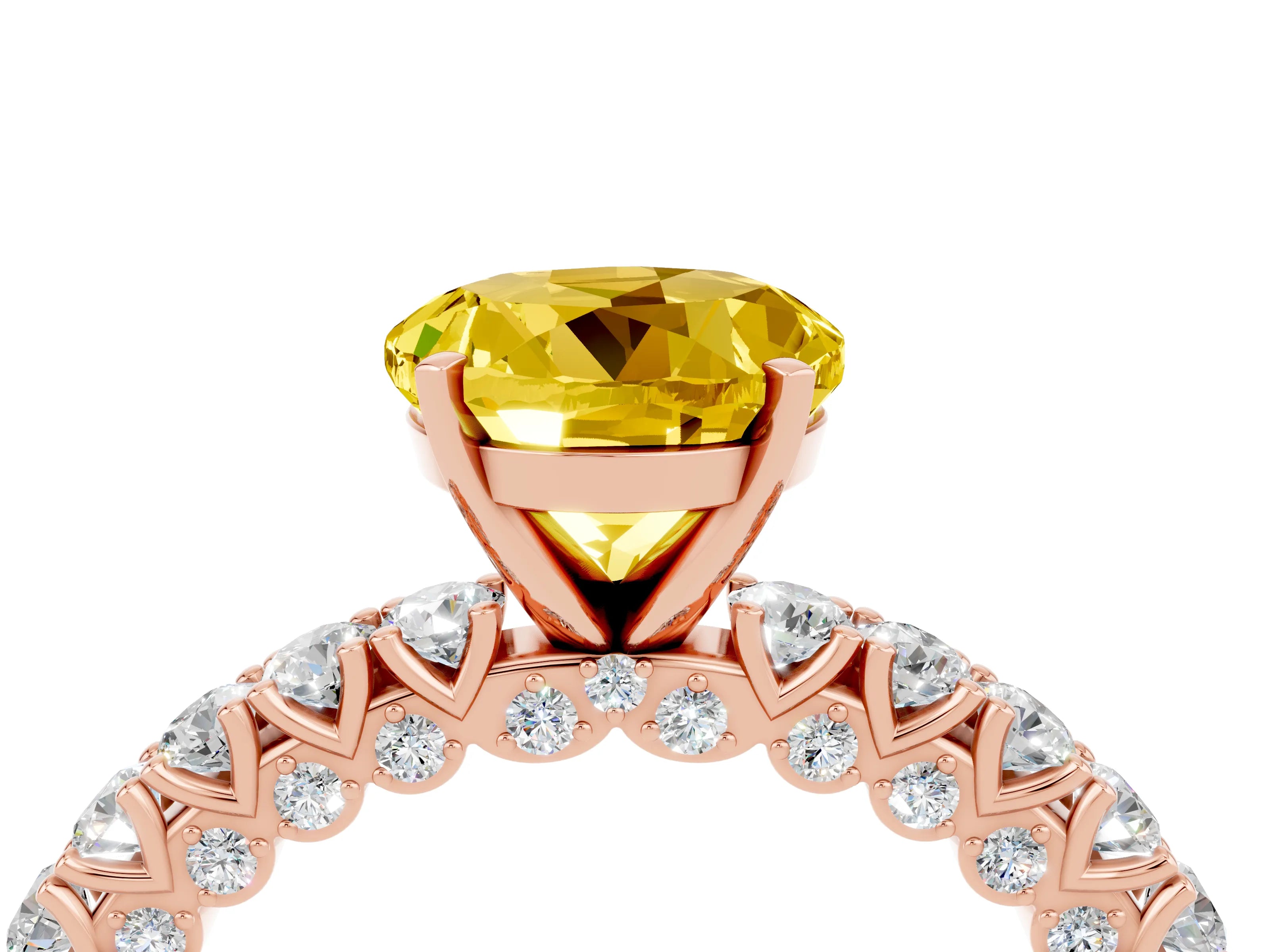 Rose gold Round Cut Diamond Pavé Band Solitaire Ring with Prong Setting_4