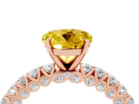 Rose gold Round Cut Diamond Pavé Band Solitaire Ring with Prong Setting_4