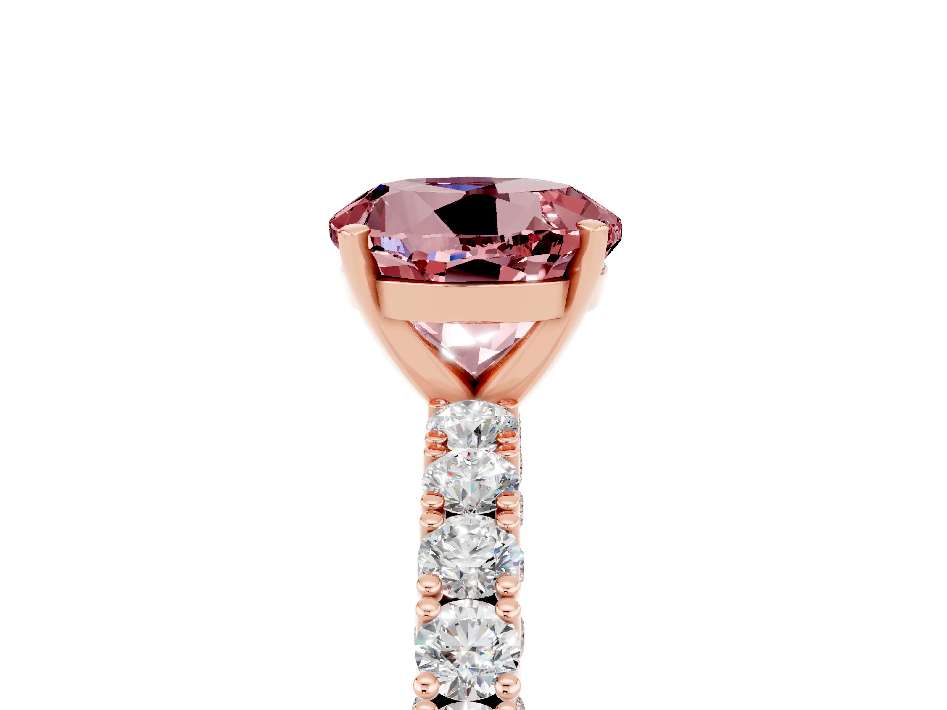 Rose gold Round Cut Diamond Pavé Band Solitaire Ring with Prong Setting_5
