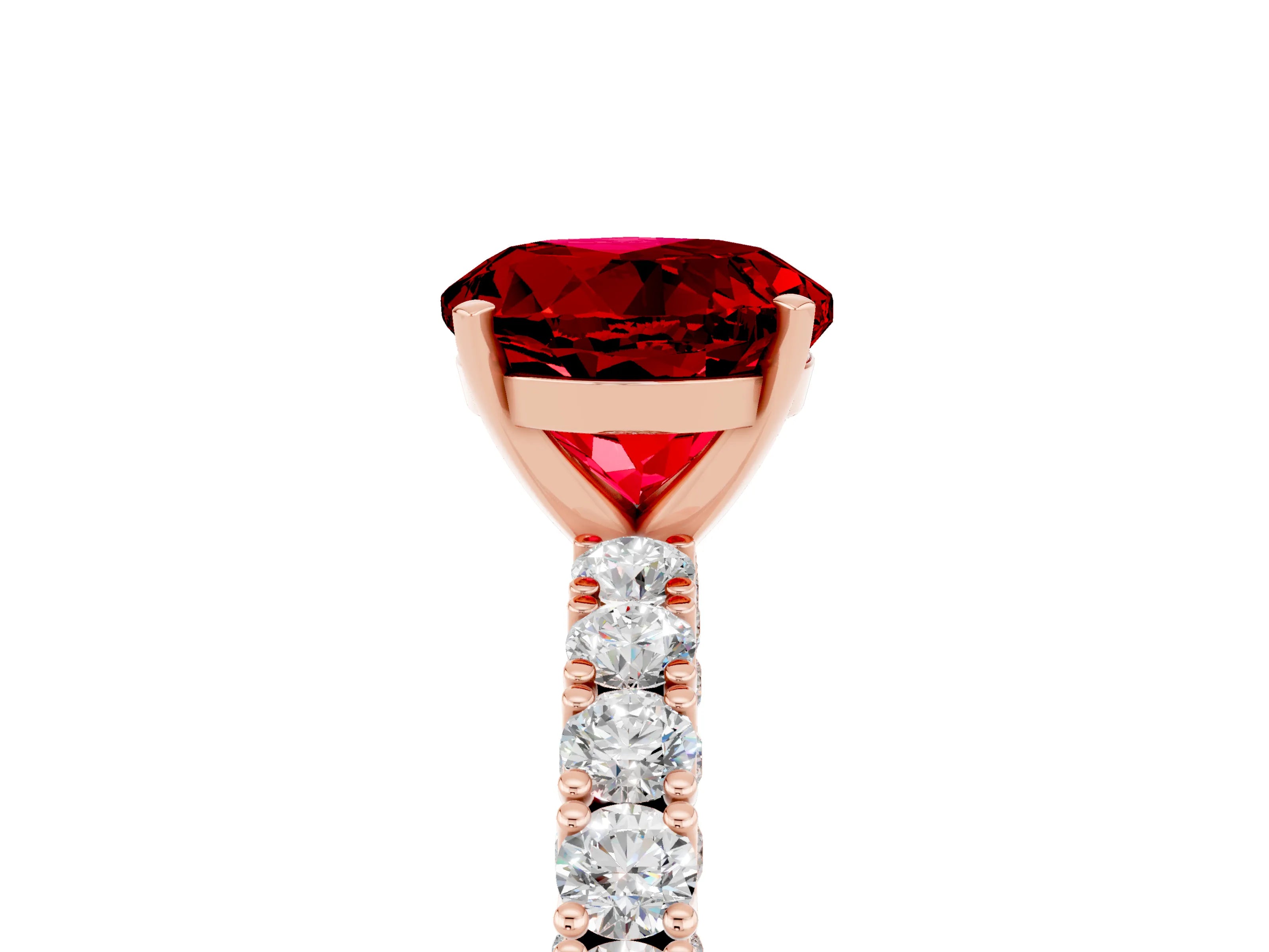Rose gold Round Cut Diamond Pavé Band Solitaire Ring with Prong Setting_5