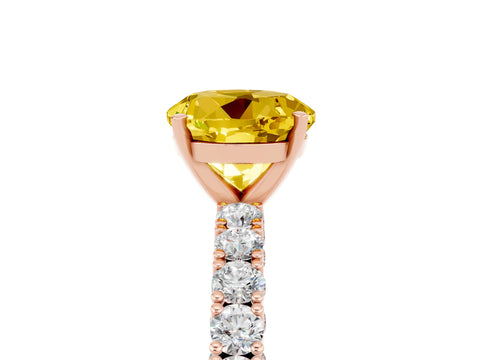 Rose gold Round Cut Diamond Pavé Band Solitaire Ring with Prong Setting_5