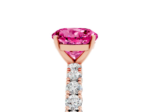 Rose gold Round Cut Diamond Pavé Band Solitaire Ring with Prong Setting_5