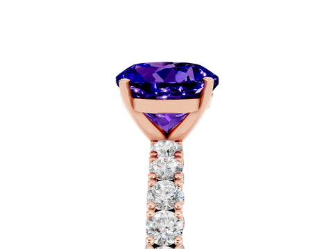 Rose gold Round Cut Diamond Pavé Band Solitaire Ring with Prong Setting_5
