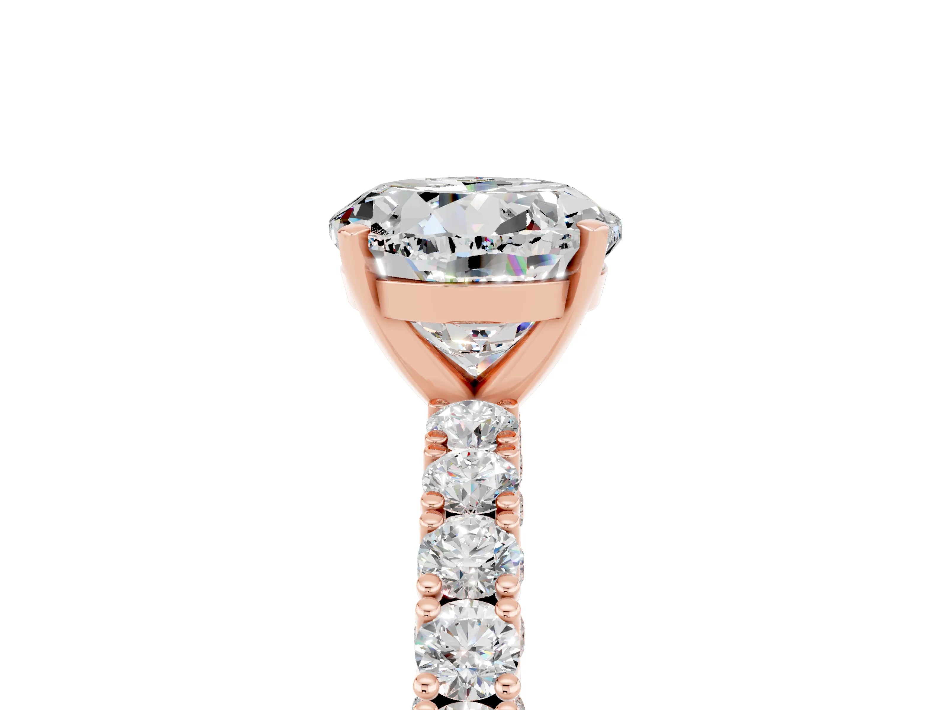 Rose gold Round Cut Diamond Pavé Band Solitaire Ring with Prong Setting_5