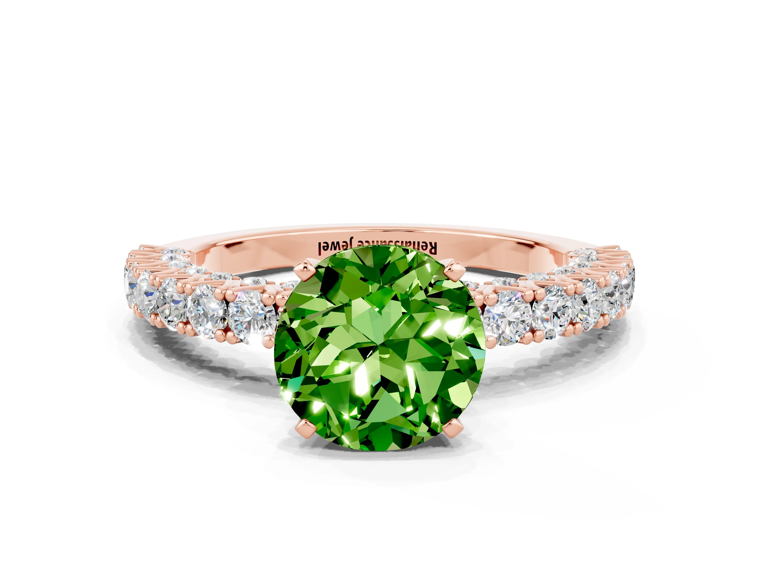 Rose gold Round Cut Diamond Pavé Band Solitaire Ring with Prong Setting