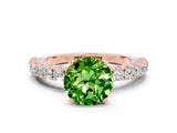Rose gold Round Cut Diamond Pavé Band Solitaire Ring with Prong Setting