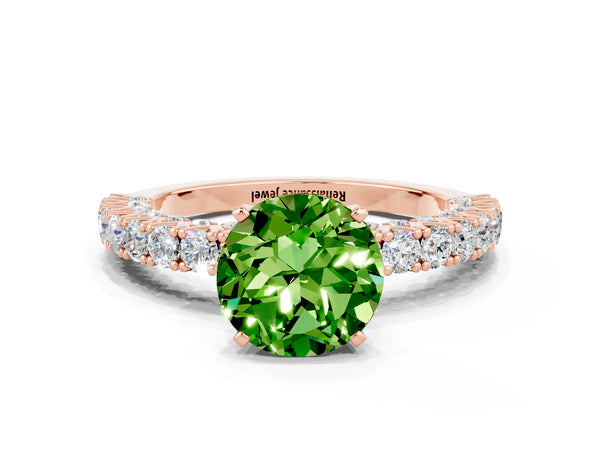 Rose gold Round Cut Diamond Pavé Band Solitaire Ring with Prong Setting