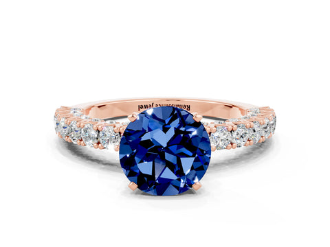 Rose gold Round Cut Diamond Pavé Band Solitaire Ring with Prong Setting