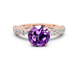 Rose gold Round Cut Diamond Pavé Band Solitaire Ring with Prong Setting