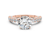 Rose gold Round Cut Diamond Pavé Band Solitaire Ring with Prong Setting