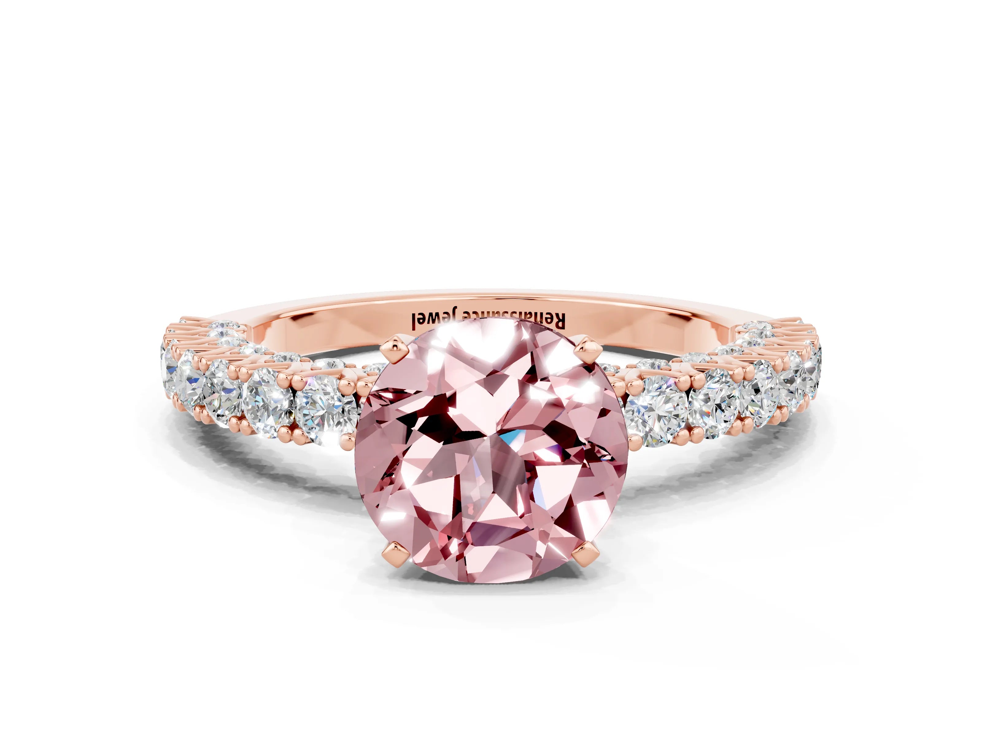 Rose gold Round Cut Diamond Pavé Band Solitaire Ring with Prong Setting