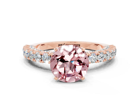Rose gold Round Cut Diamond Pavé Band Solitaire Ring with Prong Setting
