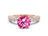 Rose gold Round Cut Diamond Pavé Band Solitaire Ring with Prong Setting