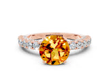 Rose gold Round Cut Diamond Pavé Band Solitaire Ring with Prong Setting