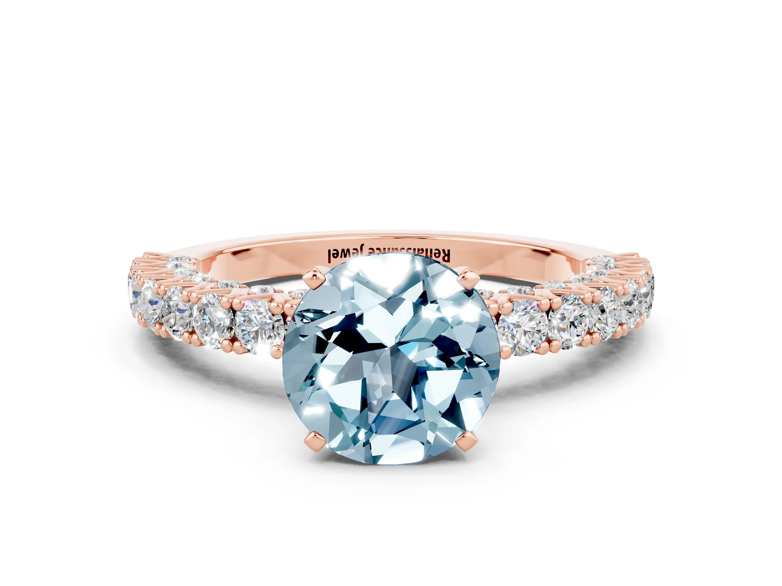 Rose gold Round Cut Diamond Pavé Band Solitaire Ring with Prong Setting