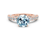 Rose gold Round Cut Diamond Pavé Band Solitaire Ring with Prong Setting