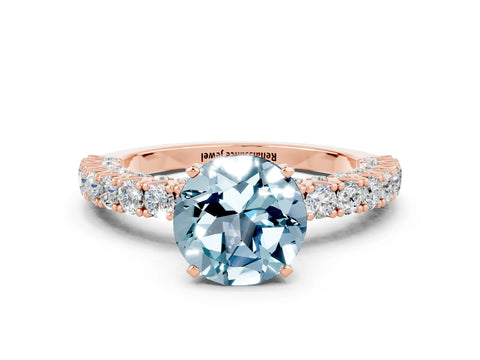 Rose gold Round Cut Diamond Pavé Band Solitaire Ring with Prong Setting