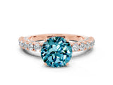 Rose gold Round Cut Diamond Pavé Band Solitaire Ring with Prong Setting