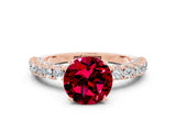 Rose gold Round Cut Diamond Pavé Band Solitaire Ring with Prong Setting
