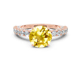 Rose gold Round Cut Diamond Pavé Band Solitaire Ring with Prong Setting