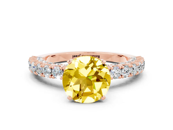 Rose gold Round Cut Diamond Pavé Band Solitaire Ring with Prong Setting