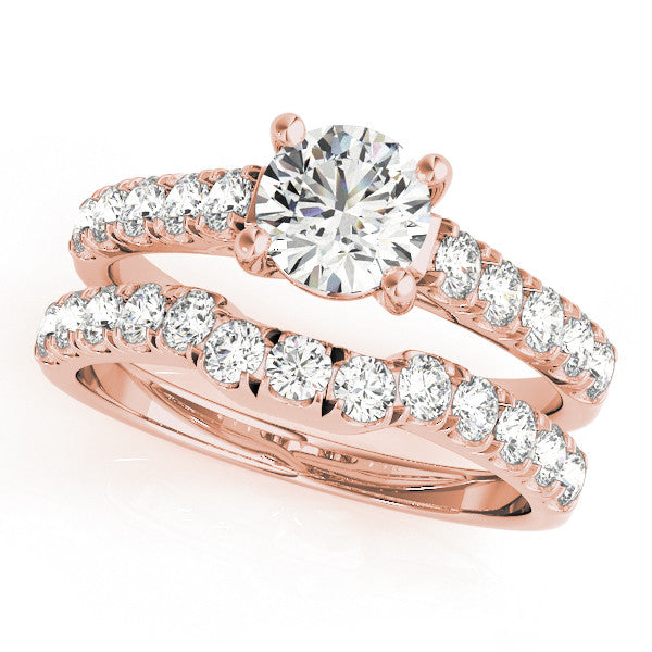 Rose gold Round Cut Diamond Pavé Band Solitaire with Four-Prong Setting 1