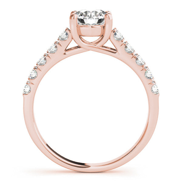 Rose gold Round Cut Diamond Pavé Band Solitaire with Four-Prong Setting 2
