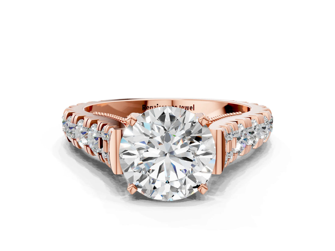 Rose gold Round Cut Diamond Pavé Band Solitaire with Four-Prong Setting_23