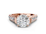 Rose gold Round Cut Diamond Pavé Band Solitaire with Four-Prong Setting_23