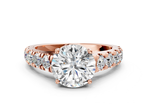 Rose gold Round Cut Diamond Solitaire Ring with Micro Pave Band and Prong Setting