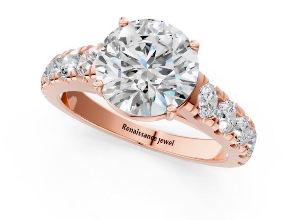 Rose gold Round Cut Diamond Solitaire Ring with Micro Pave Band and Prong Setting
