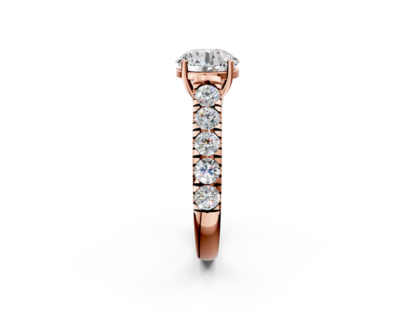 Rose gold Round Cut Diamond Solitaire Ring with Micro Pave Band and Prong Setting