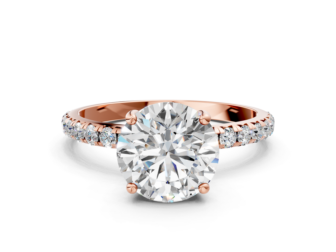 Rose gold Round Cut Diamond Pavé Band Solitaire with Four-Prong Setting_3