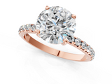 Rose gold Round Cut Diamond Pavé Band Solitaire with Four-Prong Setting_4