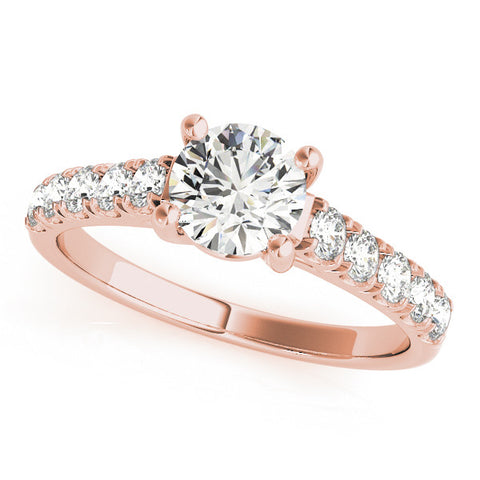 Rose gold Round Cut Diamond Pavé Band Solitaire with Four-Prong Setting