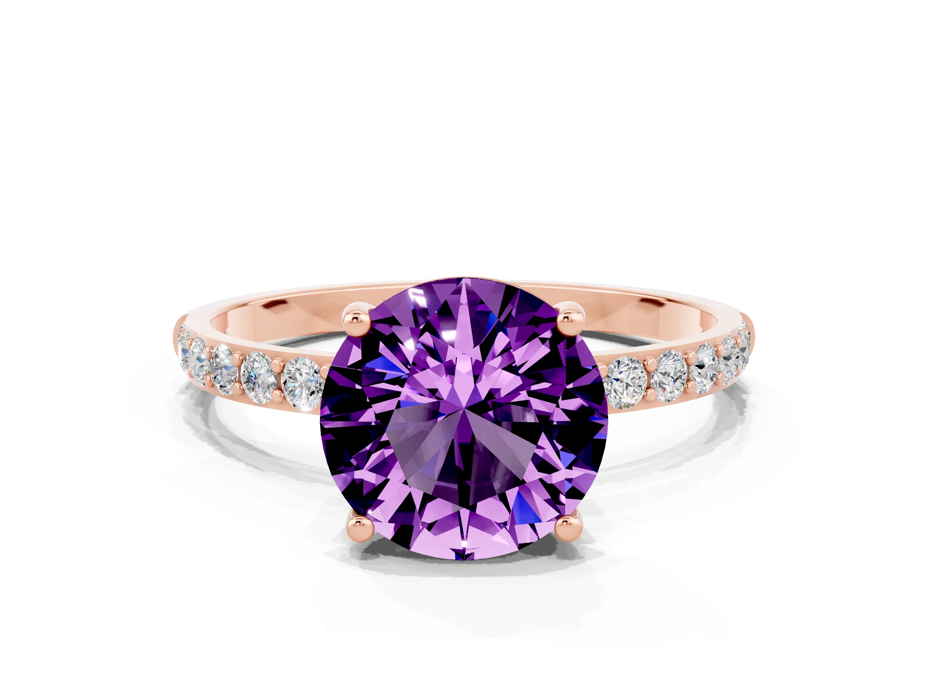 Rose gold Round Cut Diamond Pavé Band with Six-Prong Setting