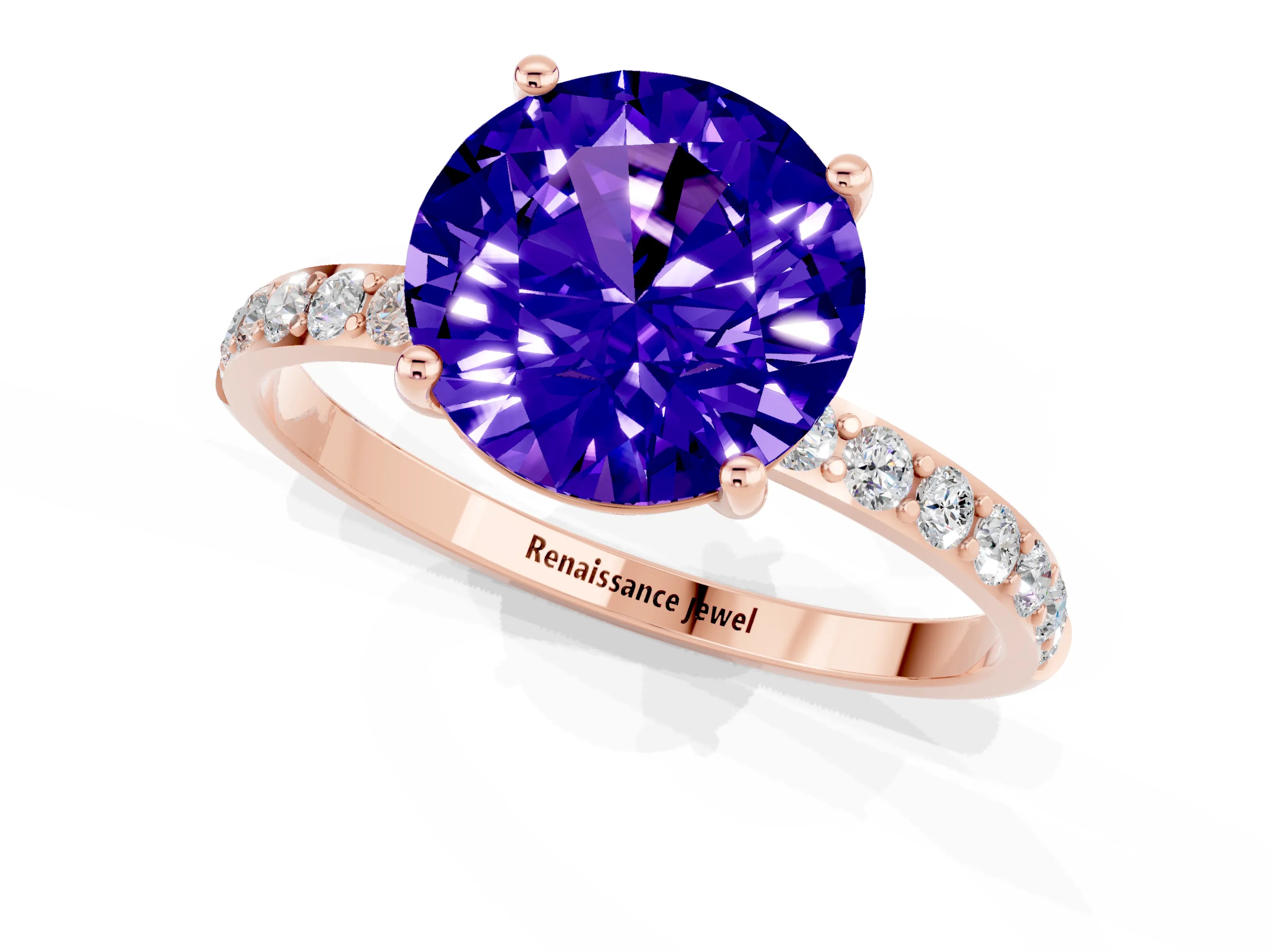 Rose gold Round Cut Diamond Pavé Band with Six-Prong Setting_1