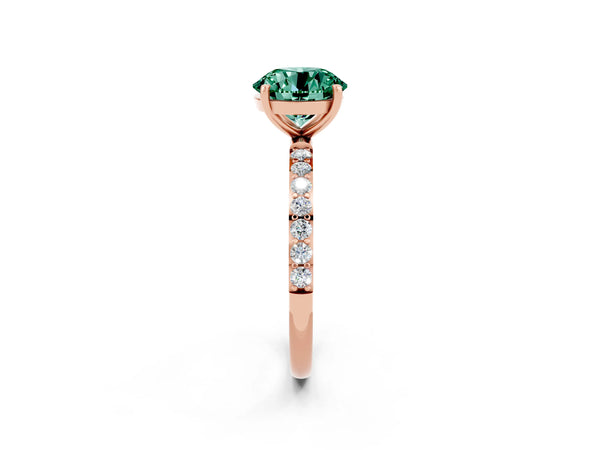 Rose gold Round Cut Green Sapphire Solitaire Ring with Round Pavé Shoulders and Prong Setting