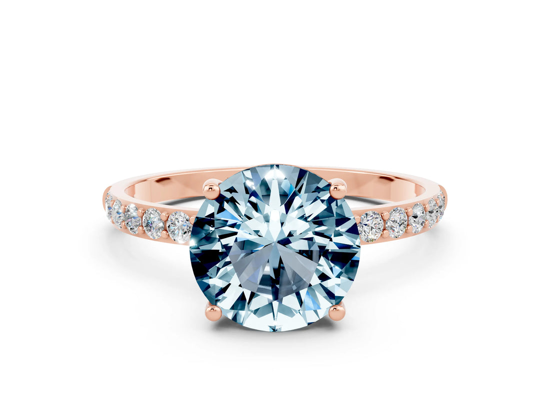 Rose gold Round Cut Diamond Pavé Band with Six-Prong Setting