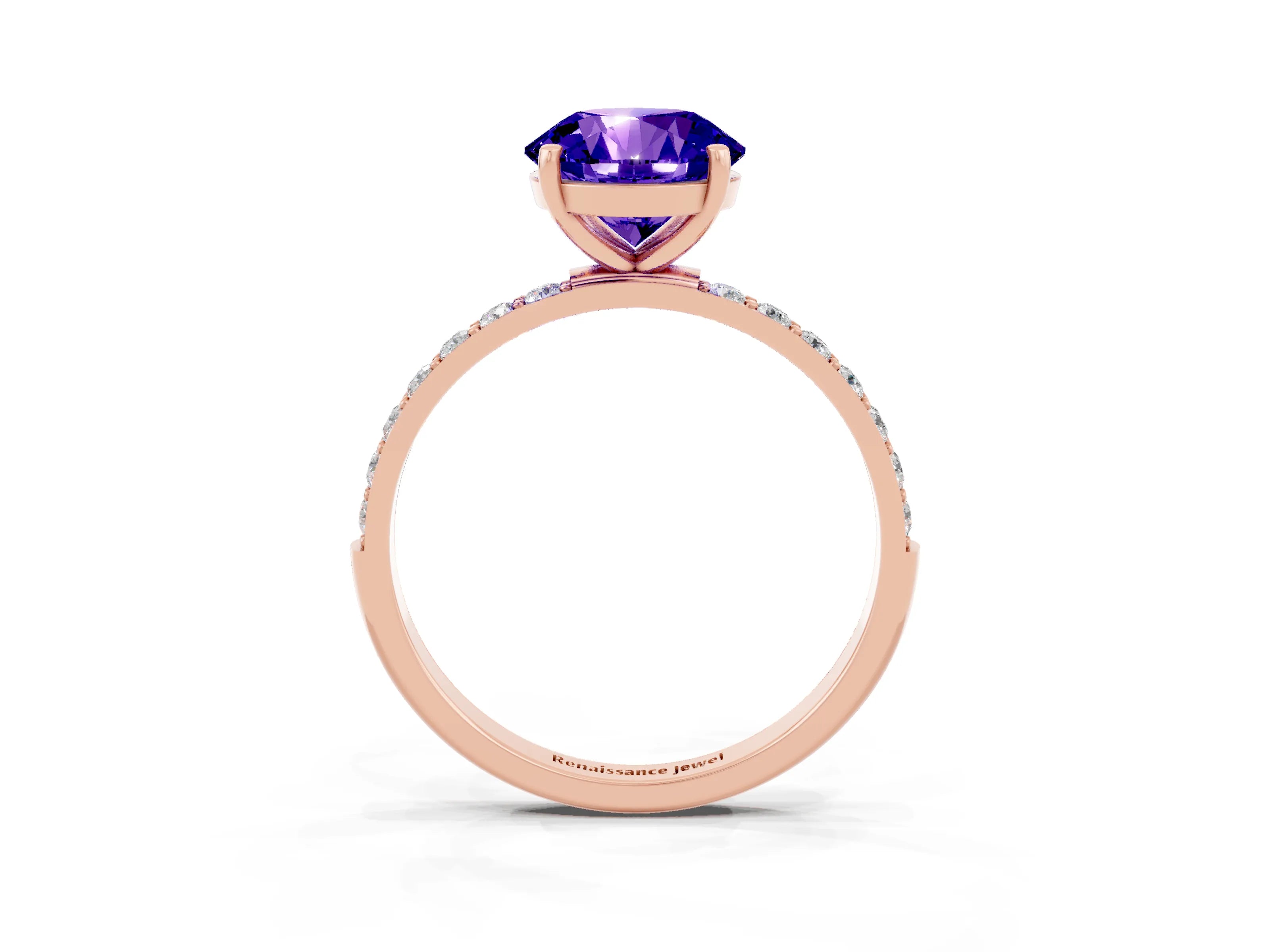 Rose gold Round Cut Diamond Pavé Band with Six-Prong Setting_3