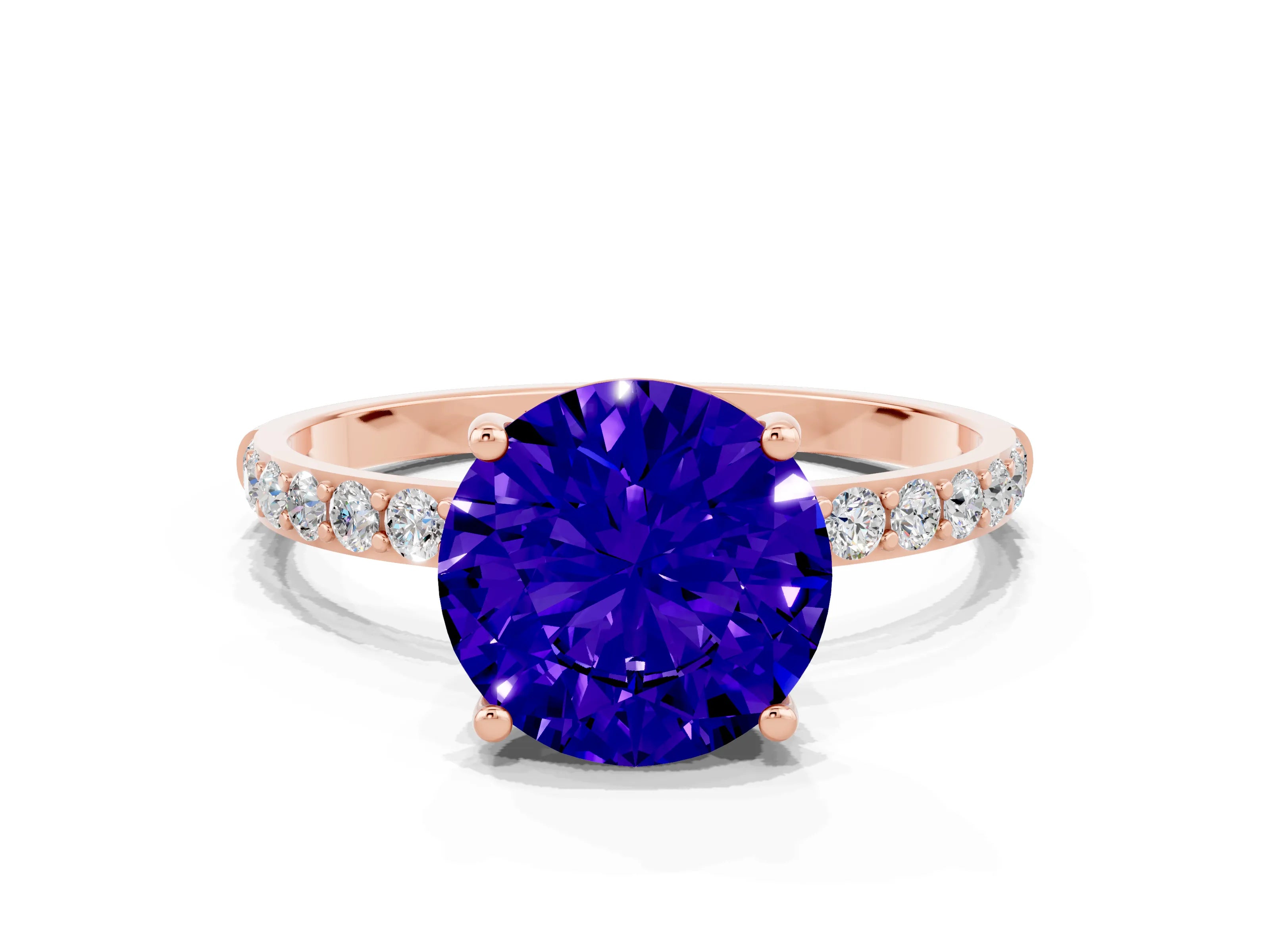 Rose gold Round Cut Diamond Pavé Band with Six-Prong Setting