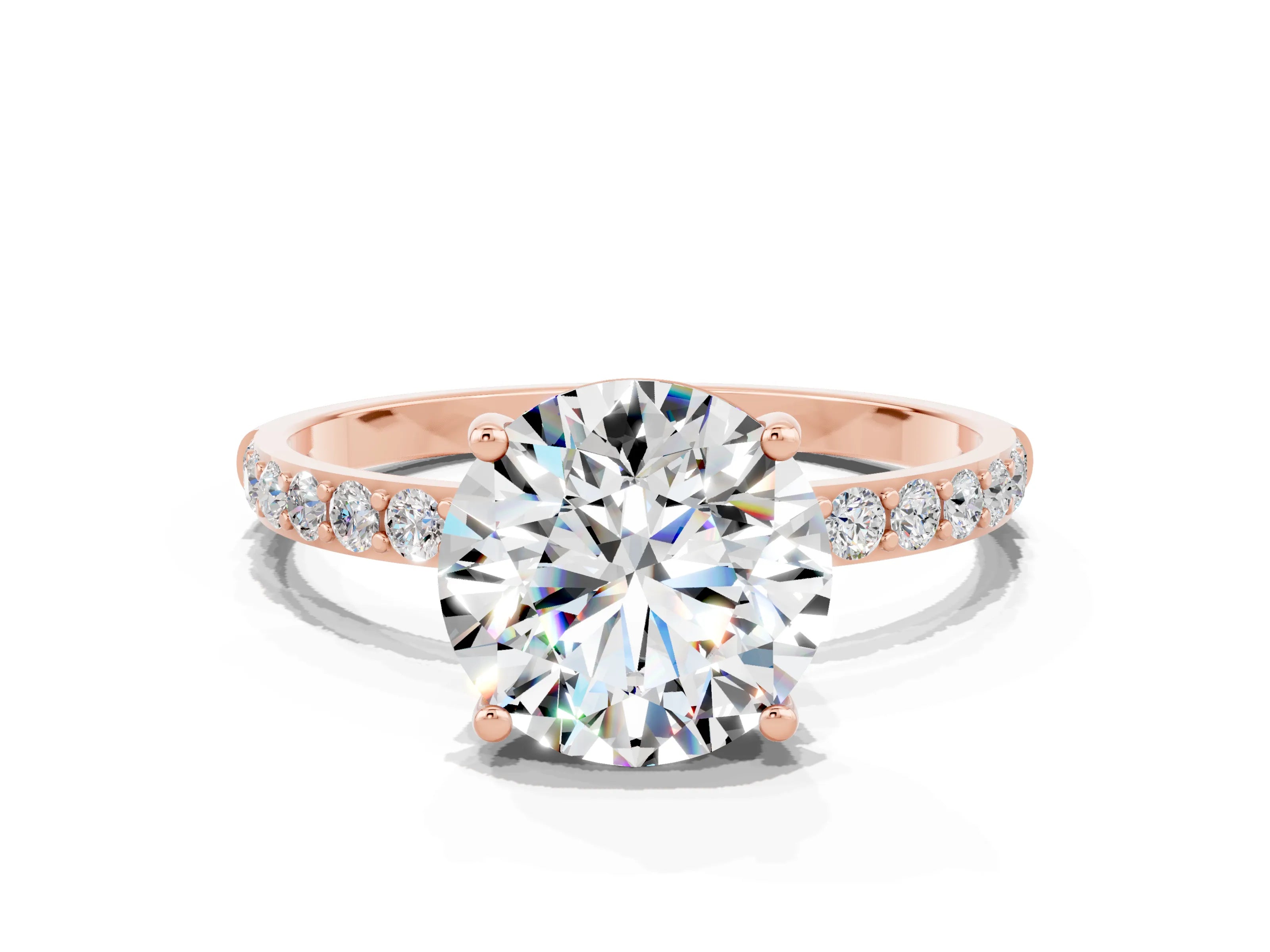 Rose gold Round Cut Diamond Pavé Band with Six-Prong Setting