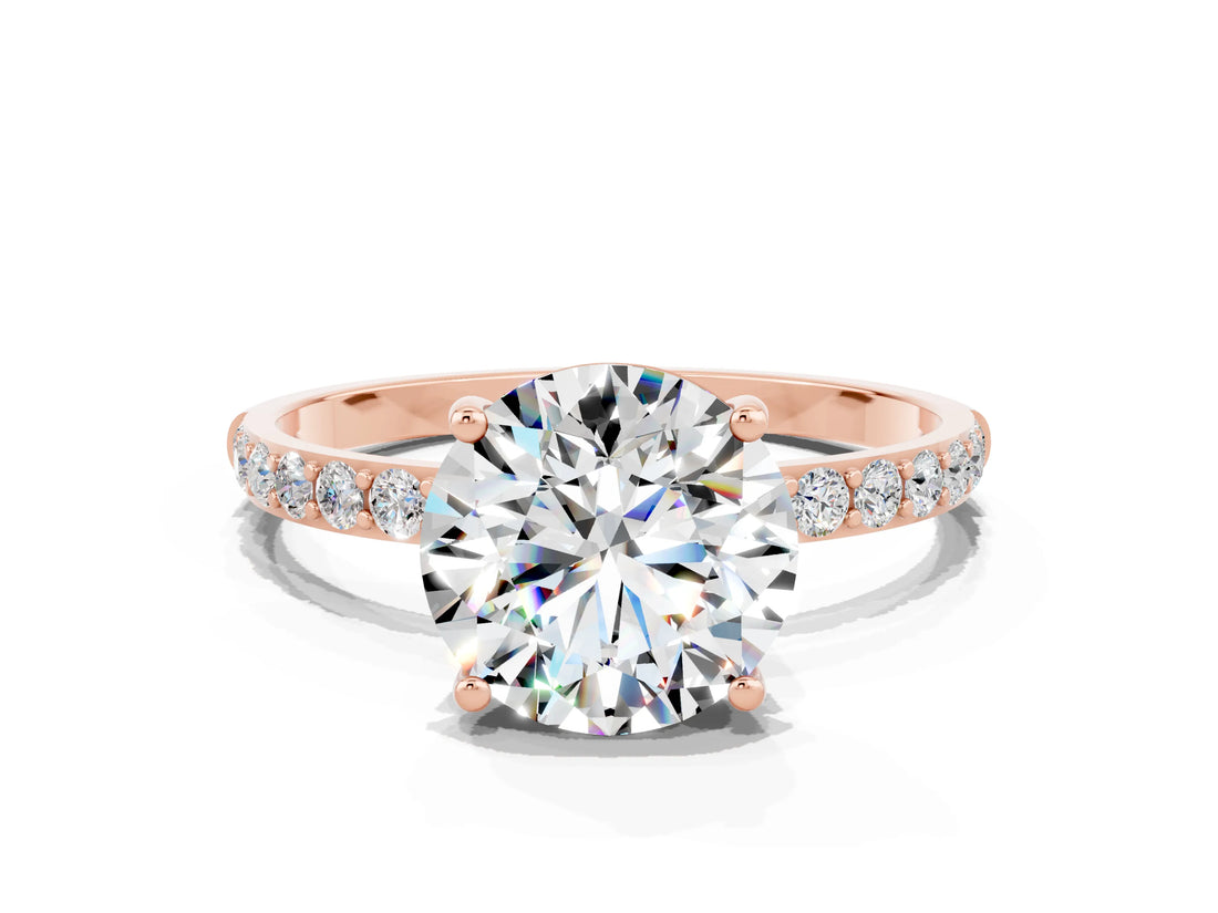 Rose gold Round Cut Diamond Pavé Band with Six-Prong Setting
