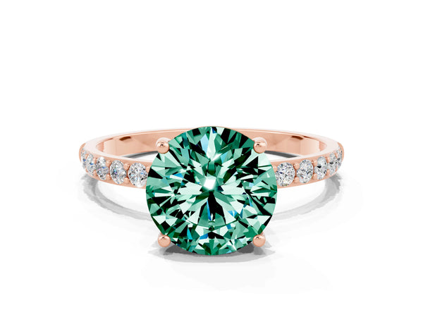 Rose gold Round Cut Green Sapphire Solitaire Ring with Round Pavé Shoulders and Prong Setting